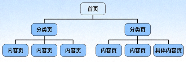 网站架构树状图 - 展示从首页到分类页再到内容页的层级链接结构
